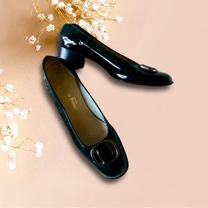Vintage 60’s Salvatore Ferragamo Sz6 Black Buckle Block Heels